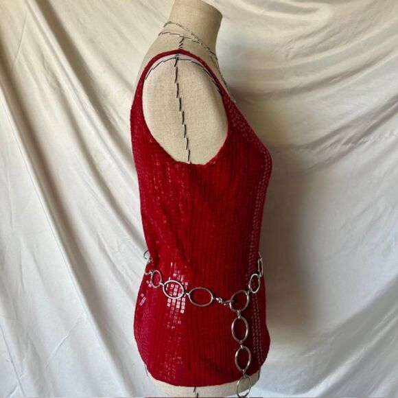 I.N.C Red Sequin Beaded Blouse - Picture 4 of 6